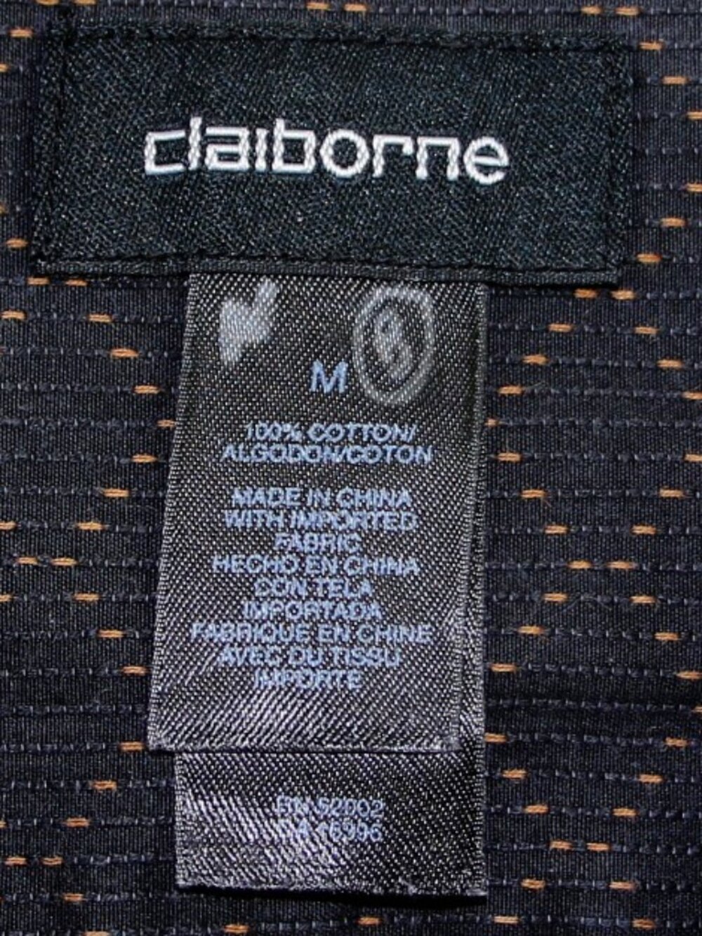 LIZ CLAIBORNE French Cuff Black w/Gold Diamond Design 100% Cotton Dress Shirt M - Picture 4 of 6